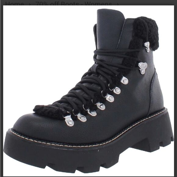 Steve Madden Cool Planet Cycloneee Faux Leather Hiking Boots- Black Pari - Picture 3 of 9